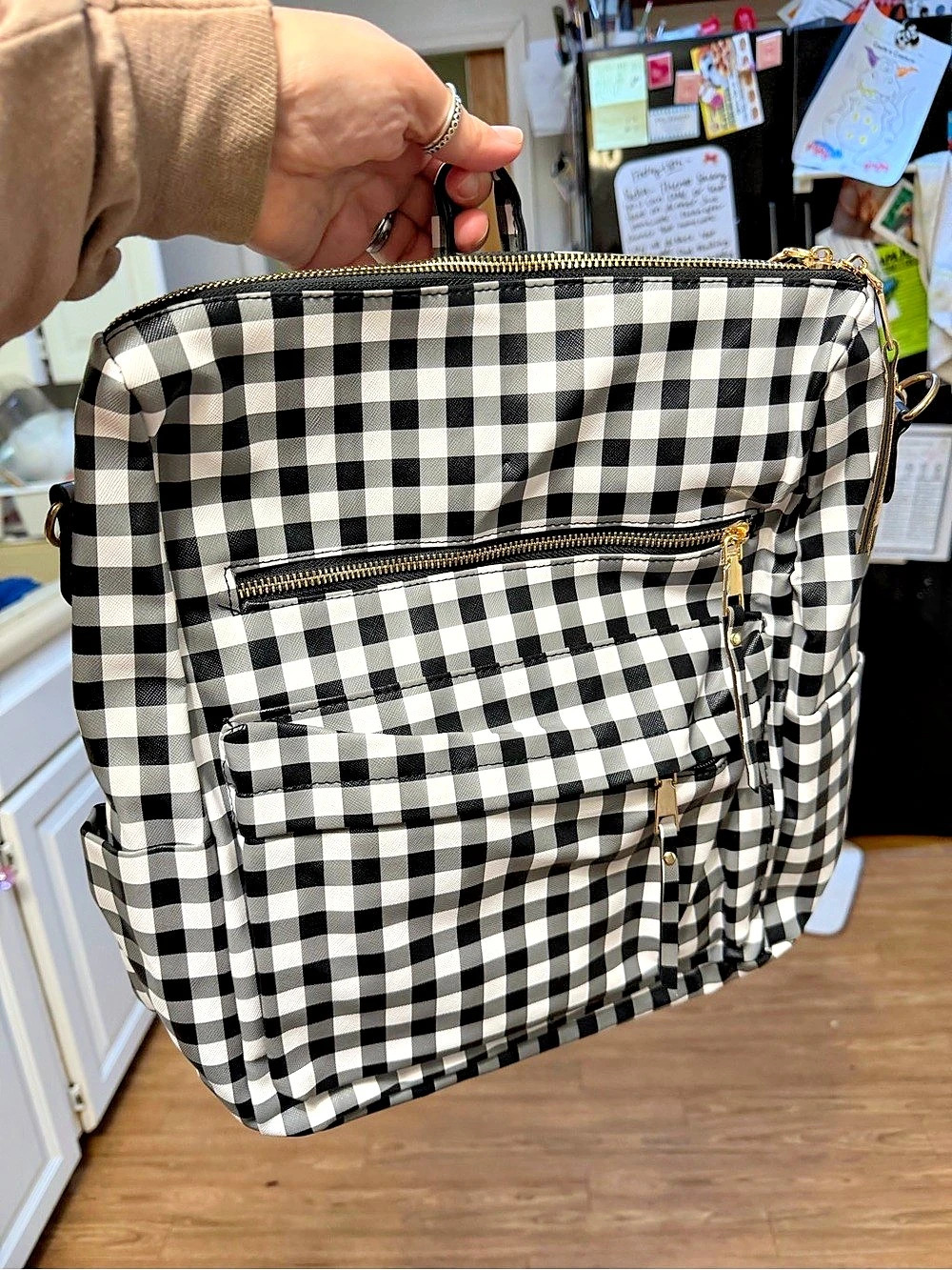 Convertible Crossbody Bag Gingham Backpack Black & White